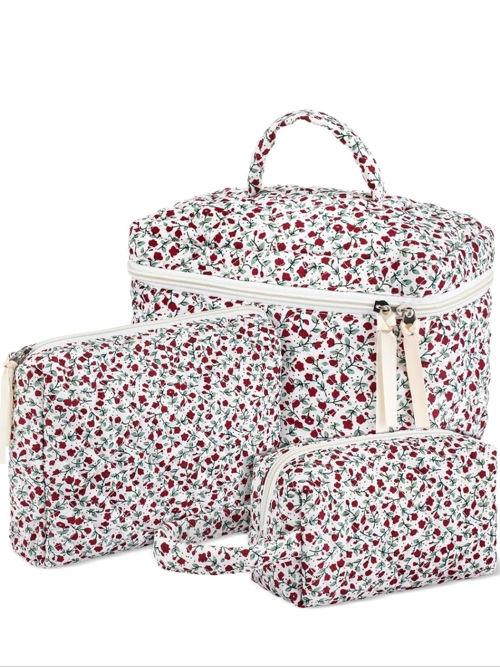 Floral Red White Travel Cosmetic Bag Set